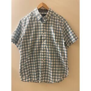 Nautica Shirt Men's Large Blue Plaid Classic‎ Fit Stretch Short Sleeve button Up
